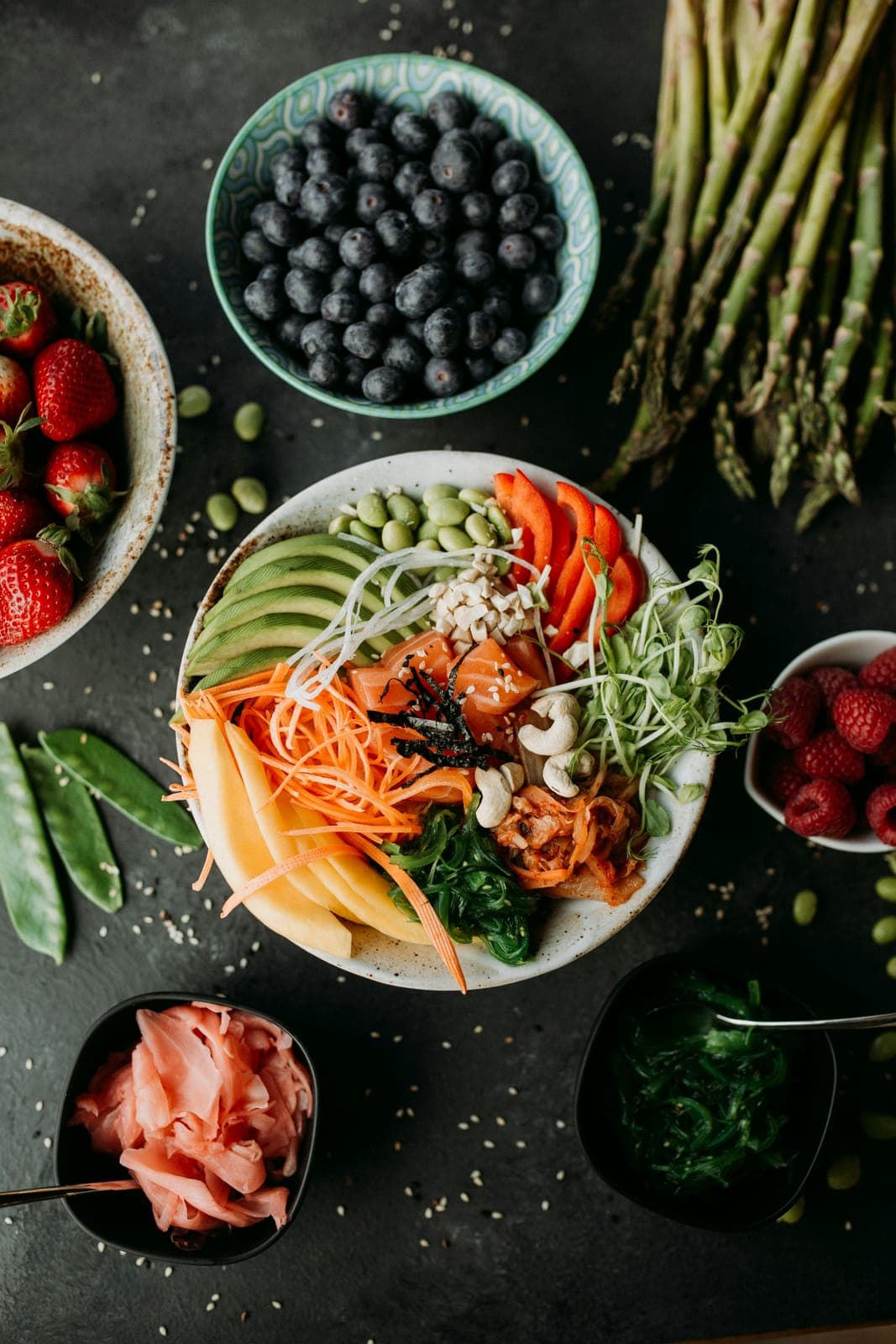 Fresh poke bowl photographed from above